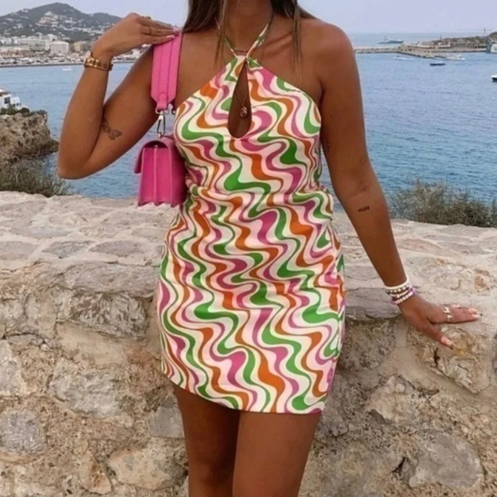 NWOT Zara soft silky abstract swirl dress size small